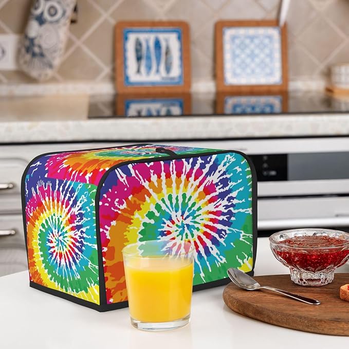 Colorful Rainbow Tie Dye 2 Slice Toaster Cover, Waterproof Toaster Dust Cover Bread Maker Protective For Small Kitchen Appliance Dining Room Home Table Decor Gifts
