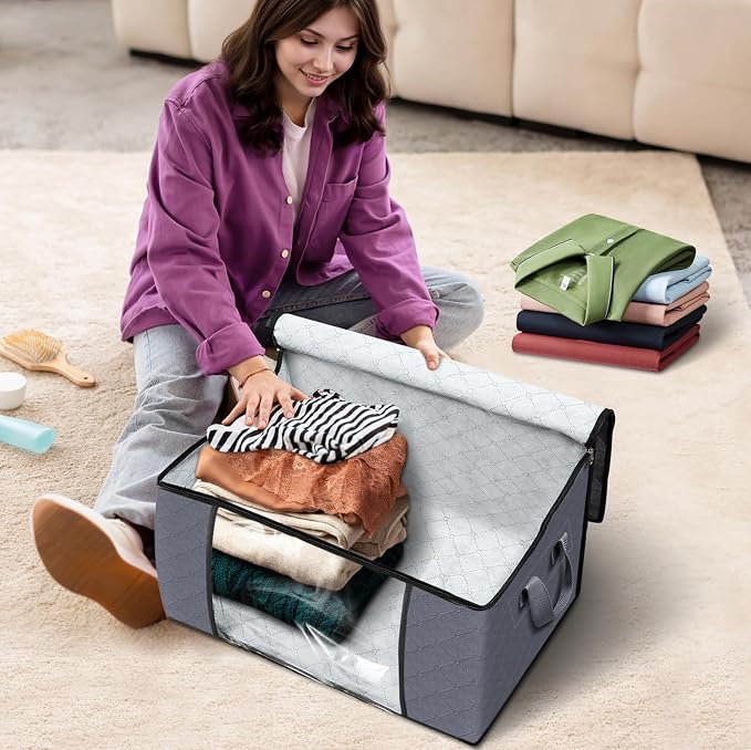 3 Pack Storage Bags for Clothes Blanket Storage Bins - Image 4