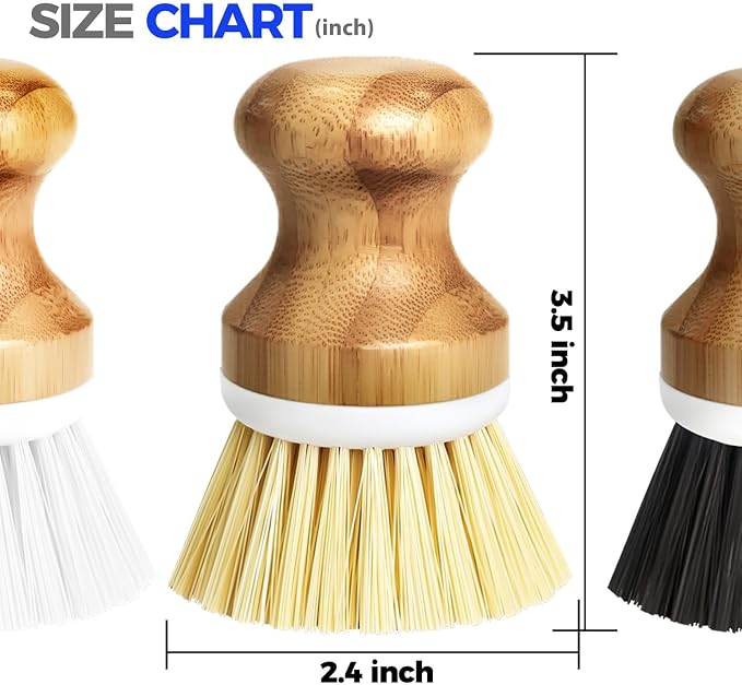 Holikme Bamboo Palm Brush Dish Brushes Round Vegetable Brush, Pans and - Image 6