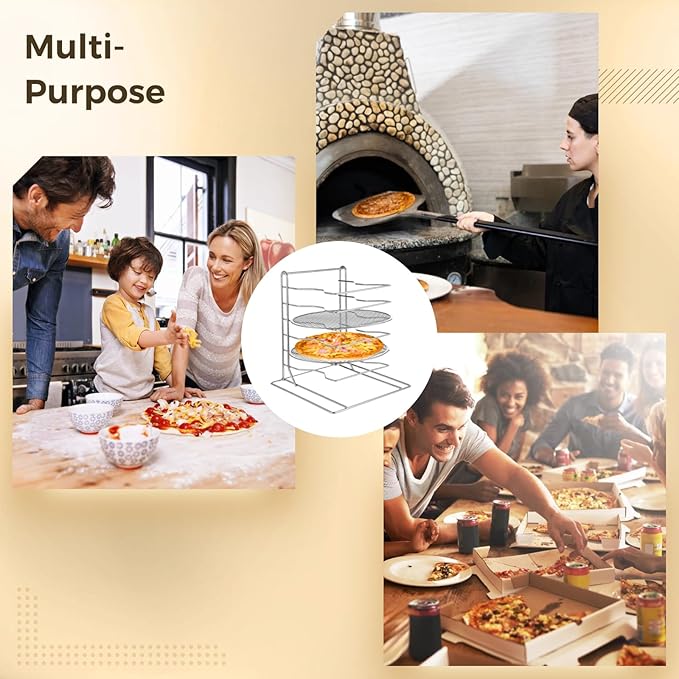 OMISTAR 6 Tier Pizza Rack With 6 Perforated 12 Inch Perforated Pizza Pans with Holes, 13.3' H x 12'' L x 12'' W Pizza Pan Rack Holder for Buffet Table, Easy Storage Multiple Pizzas (6 Tier)
