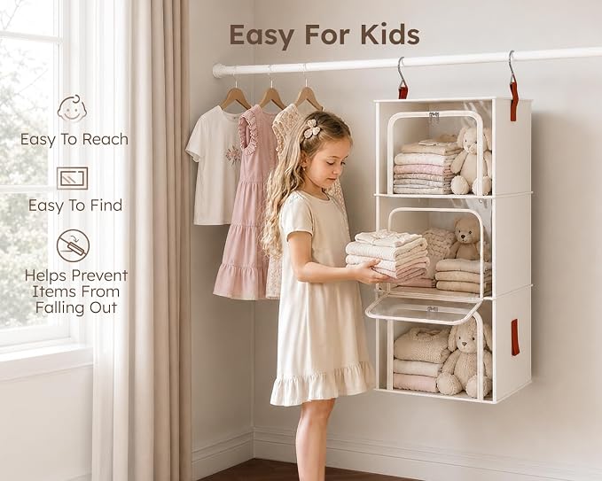 6-Tier Modular Hanging Closet Organizer Shelves, Front Opening, Fabric Vertical - Image 7