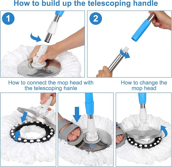Spin Mop and Bucket with Wringer Set on Wheels, 3 Mop Heads - Image 3