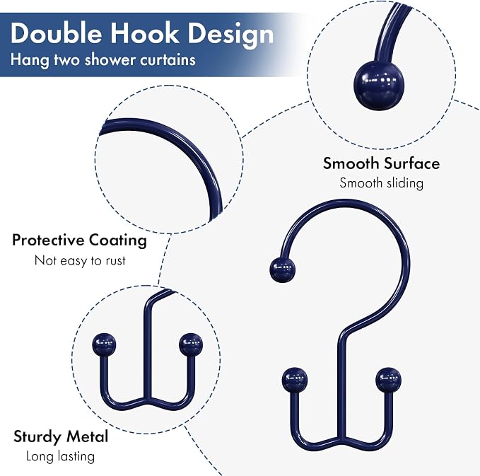 Bathway Shower Curtain Hooks Blue Shower Curtain Rings, Metal Shower Hooks - Image 4