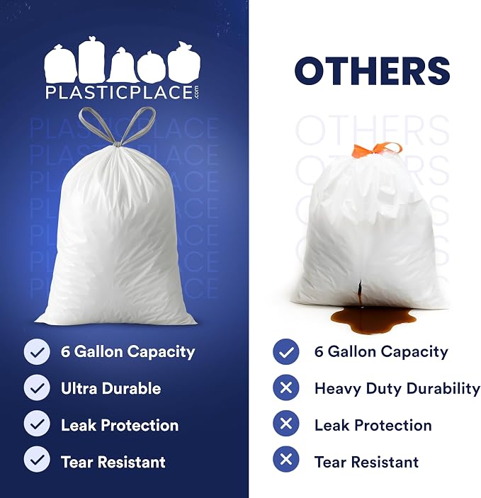 Plasticplace 6 Gallon Trash Bags White Drawstring Garbage Can Liners, 17” x 20” - Image 7