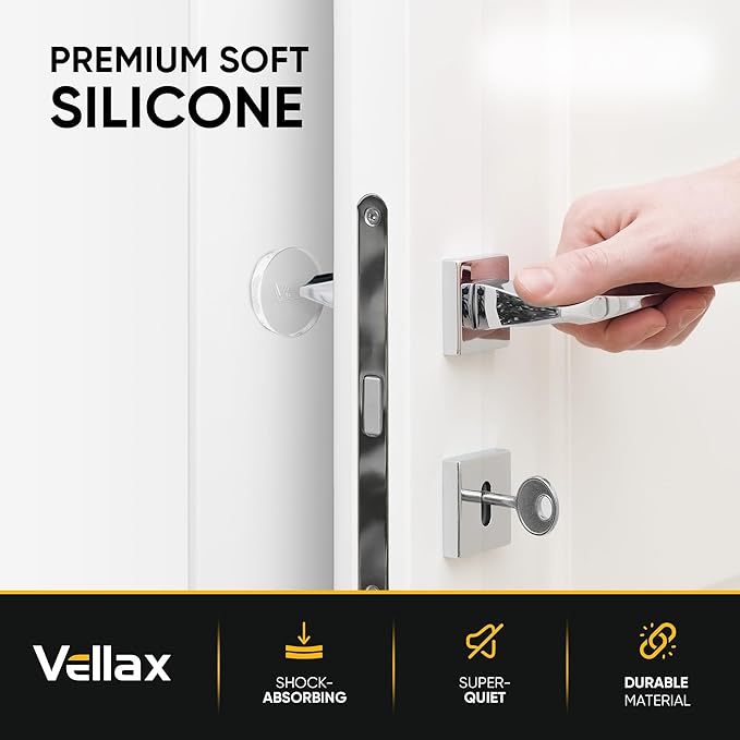 Large 2" Door Knob Wall Protectors – 4 Clear Self-Adhesive Silicone Bumper Pads in Flat Dome Button Shape – Noise Dampening Wall & Furniture Guards by VELLAX