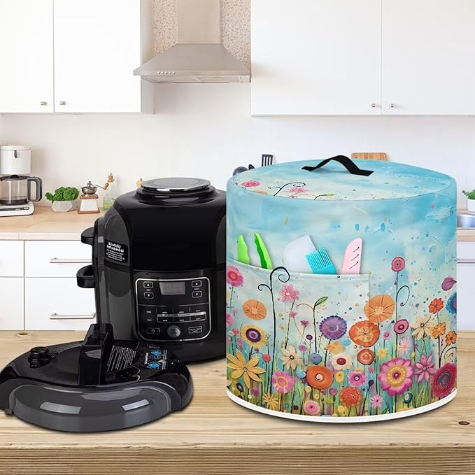 Air Fryer Cover Dust Cover, Easy to Clean Small Appliance Covers for 6 Quart Air Fryer & Pressure Cooker Kitchen Appliance Accessories with Pockets, Colorful Floral