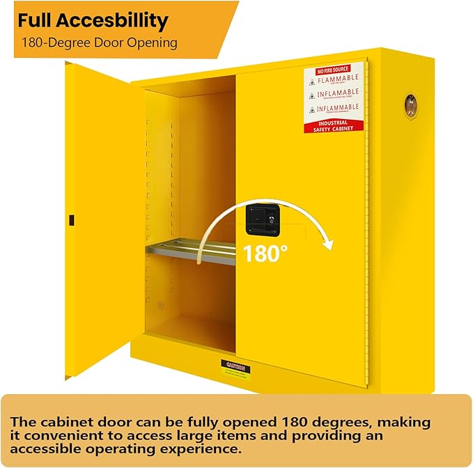 53"H x 47"D x 21"W Galvanized Steel Flammable Safety Cabinet, Cold-Rolled Steel Flammable Liquid Storage Cabinet, 170 Gal Capacity with 1 Adjustable Shelf 2 Manual Closing Doors for Industrial Use