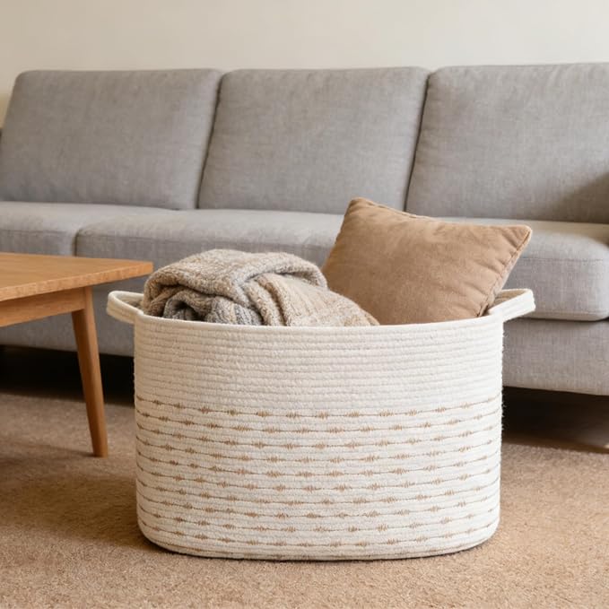 65L Large Laundry Basket with Handles, Woven Blanket Basket - Image 4