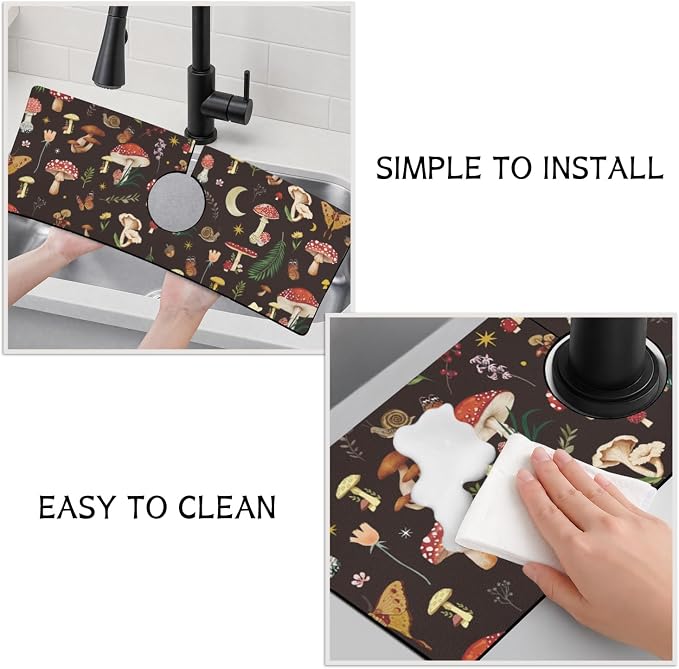 Vintage Black Mushrooms Butterfly Kitchen Sink Splash Guard Faucet Mat - Image 4