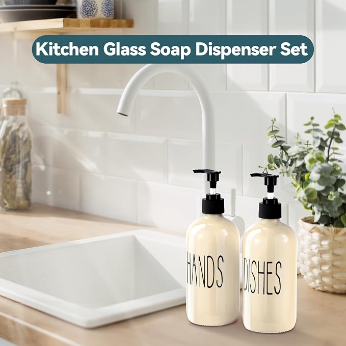 COHOSEGE Glass Soap Dispenser Set 2 Pack, 16 Oz Dish Soap Dispenser - Image 5