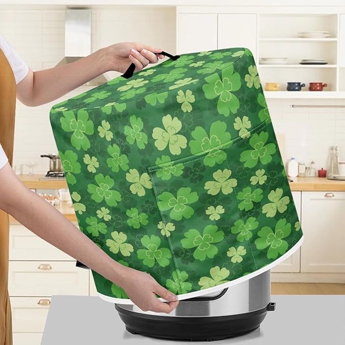 Four Leaf Clover Shamrock Print Dust Cover for 6 Quart Instant Pot, St. Patrick's Day Dust Proof Pressure Cooker Cover Electric Appliance Cover Air Fryer Accessories with Pocket and Handle