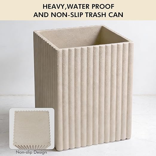 Beige Luxury Stone Bathroom Trash Can, Modern Bathroom Office Trash Can - Image 5