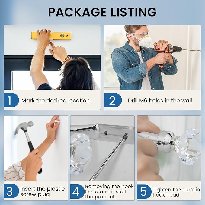 HIKMLK Crystal Curtain Holdbacks 2pcs, Metal Curtain Tieback Pull Back - Image 6