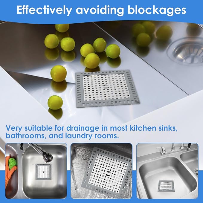 4 Pack Drain Hair Catcher, 4.8" Square Shower Drain Cover, 304 Stainless Steel - Image 5