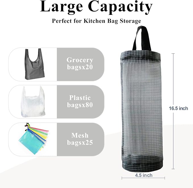 Plastic Bag Holder, Mesh Grocery Bag Holder Hanging Storage Bag Dispenser - Image 5