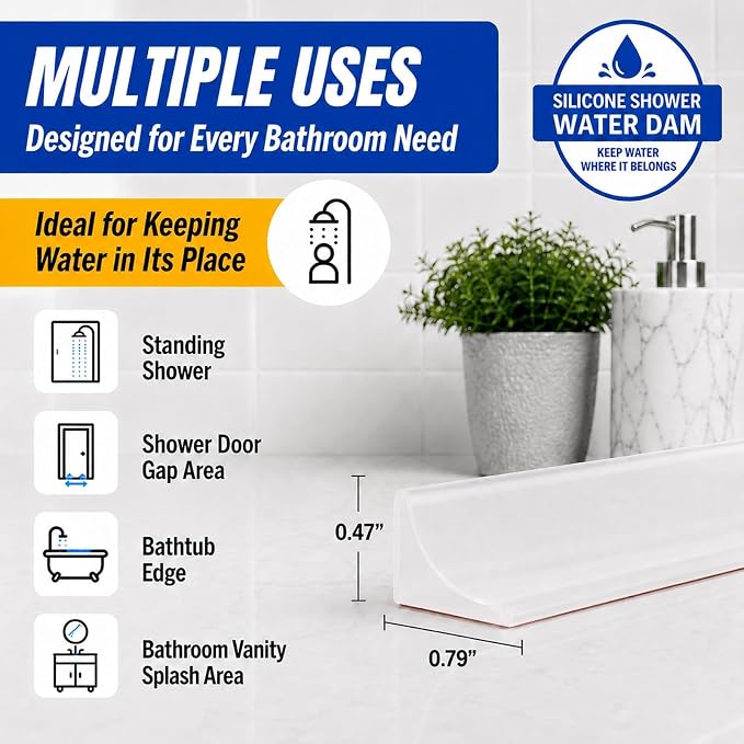 Silicone Shower Threshold Water Dam, Kitchen Sink Splash Guard, Shower Barrier - Image 2