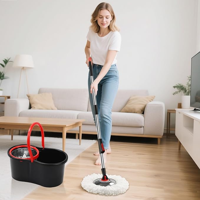 Spin Mop and Bucket with Wringer Set, 3 Microfiber Mop Heads - Image 7