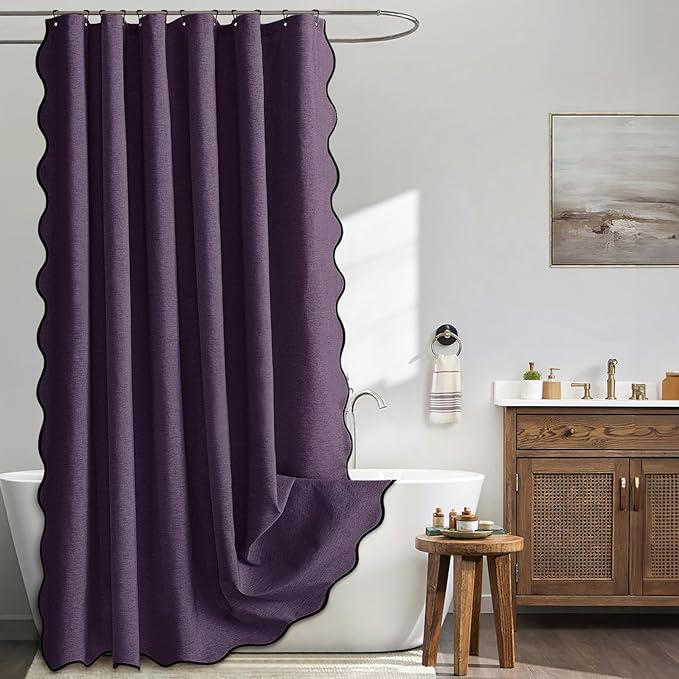MIULEE 72"x84" Extra Long Scalloped Linen Shower Curtain Purple by MIULEE