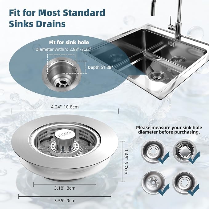 Hibbent Metal Kitchen Sink Drain Strainer and Stopper, Stainless Steel - Image 6