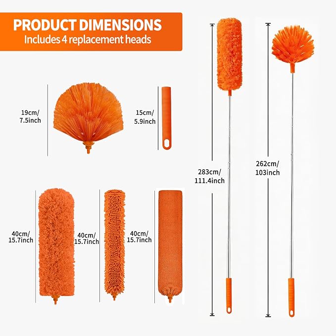 Cobweb Duster with Extension Pole, Cleaner Outdoor 110" Telescoping Extended - Image 2