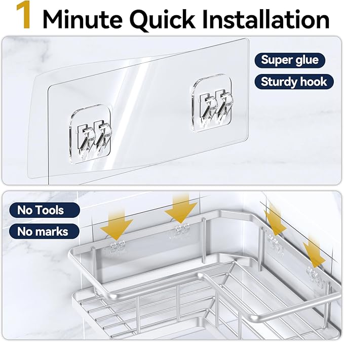 YASONIC Corner Shower Caddy Adhesive, 100% Rustproof Shower Organizer, No Drill - Image 6