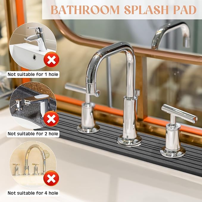 Teenyyou 3 Hole Gray Faucet Mat Kitchen Sink 15.94" x 4.92" | Bathroom Faucet - Image 3