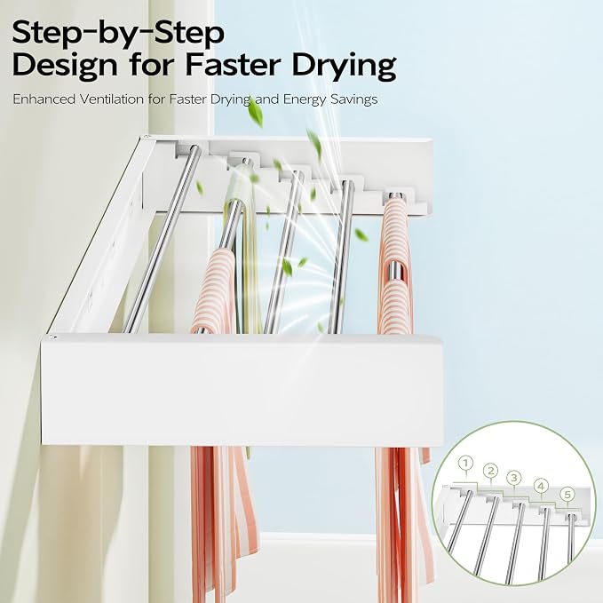 Vikaqi Wall Mounted Clothes Drying Rack 32", Foldable Wall Laundry Rack | - Image 5