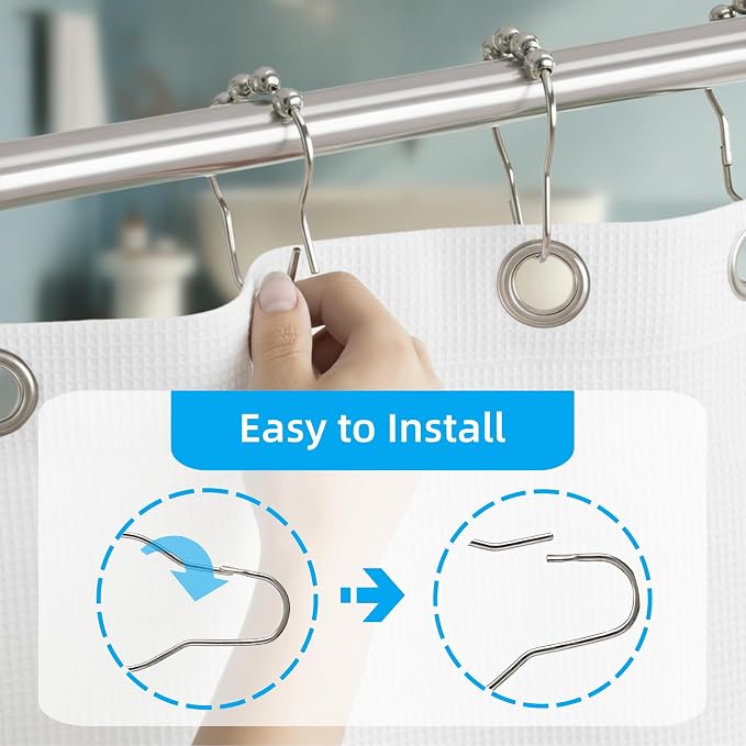 Shower Curtain Hooks Rings, Decorative Rust Proof Stainless Steel Shower - Image 5