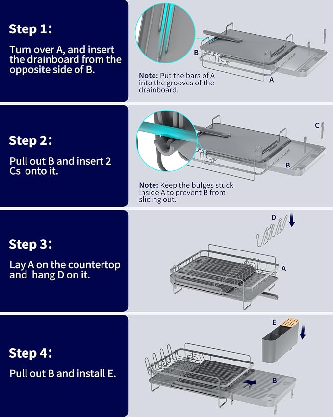 Kitsure Extendable Large Dish Drying Rack, 18.2"-25.7" L x 12.9" W, Cup Holders - Image 6