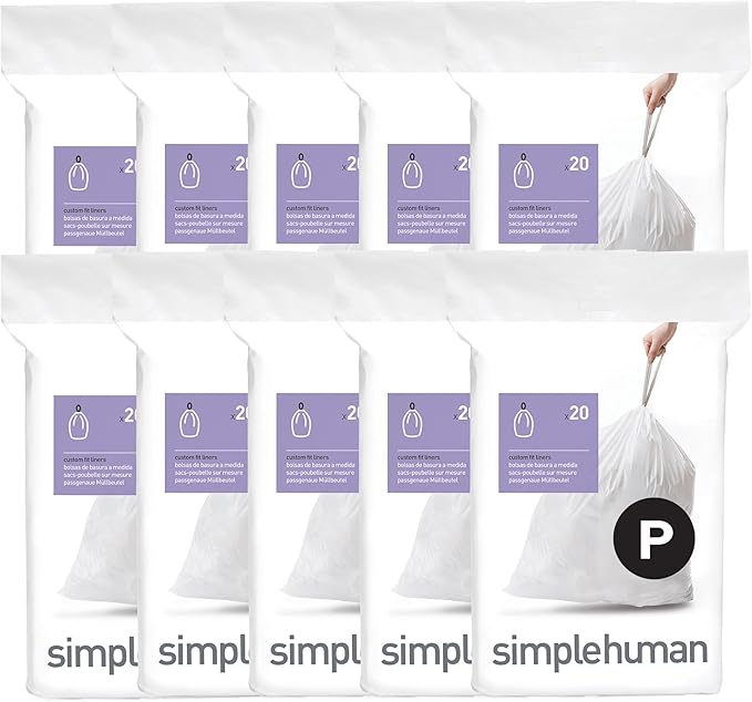 simplehuman Code P 200 Count Custom Fit Liners, Drawstring Kitchen Trash Bags by Unknown