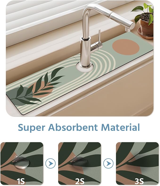 Patterned Sink Faucet Mat Kitchen Splash Guard Super Absorbent Drying Mat - Image 5