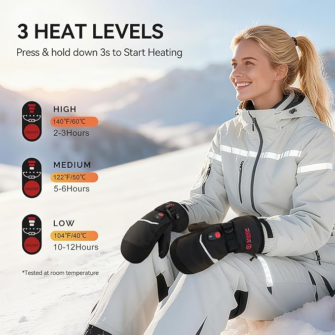 SAVIOR HEAT Heated Mittens Battery Ski Gloves, Upgraded Electric Rechargeable Mitts for Skiing Camping Hiking Arthritis Hands Men Women
