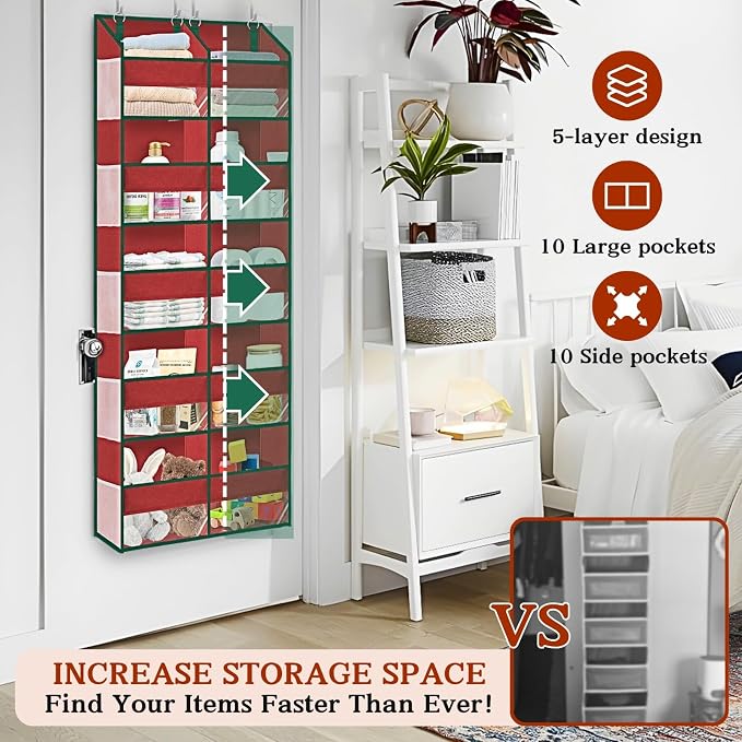 Over The Door Organizer 5 Tiers Extra Large Behind Door Storage of 10 | 80 lbs - Image 2