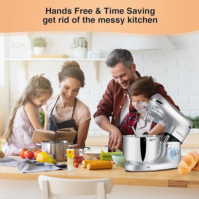 Stand Mixer, 6.5 Qt 660W, 6-Speed Tilt-Head Food Dough Mixer, Kitchen Electric Mixer with Stainless Steel Bowl,Dough Hook,Whisk, Beater, Egg white separator (6.5-QT, Silver)