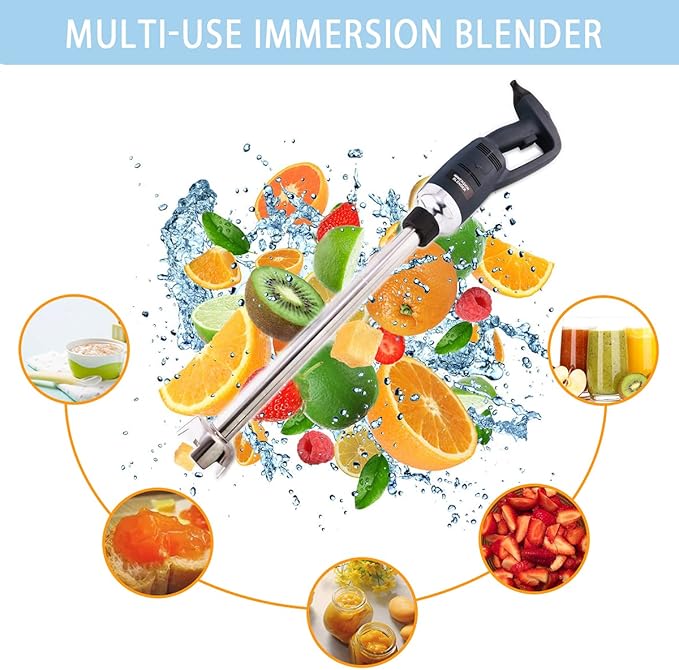 18 in Heavy Duty Immersion Blender Handheld Kitchen, Hand Blenders for Kitchen, Commercial Mixer Electric, 500W Removable Shaft 2500rpm to 15000rpm, Emulsifier Blender Handheld
