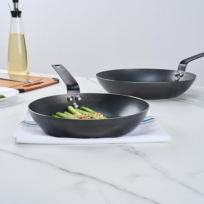 Met Lux 9.5 Inch Fry Pan, 1 Lightweight Frying Pan - Induction-Ready, Triple-Riveted, Black Carbon Steel Cooking Skillet, Durable, For Searing, Sauteing, And Browning Food - Restaurantware