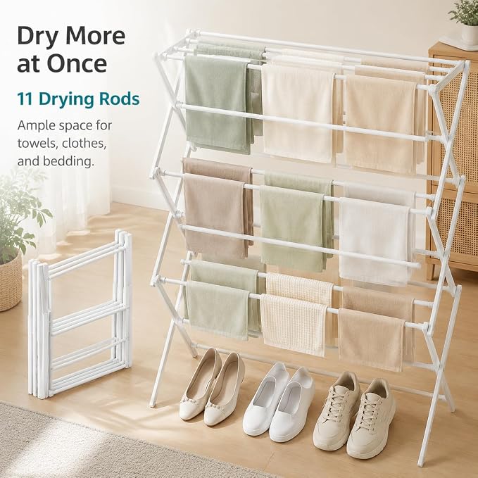 Drying Racks 3 Tier Expandable Clothes Airer Collapsible Clothes Drying Rack - Image 6