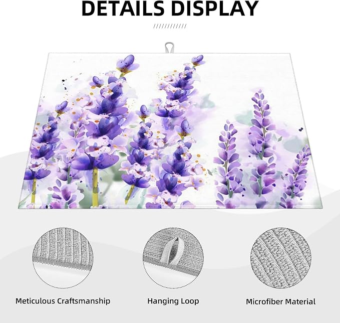 Lavender Dish Drying Mat For Kitchen Counter, Super Absorbent Microfiber Dish - Image 3