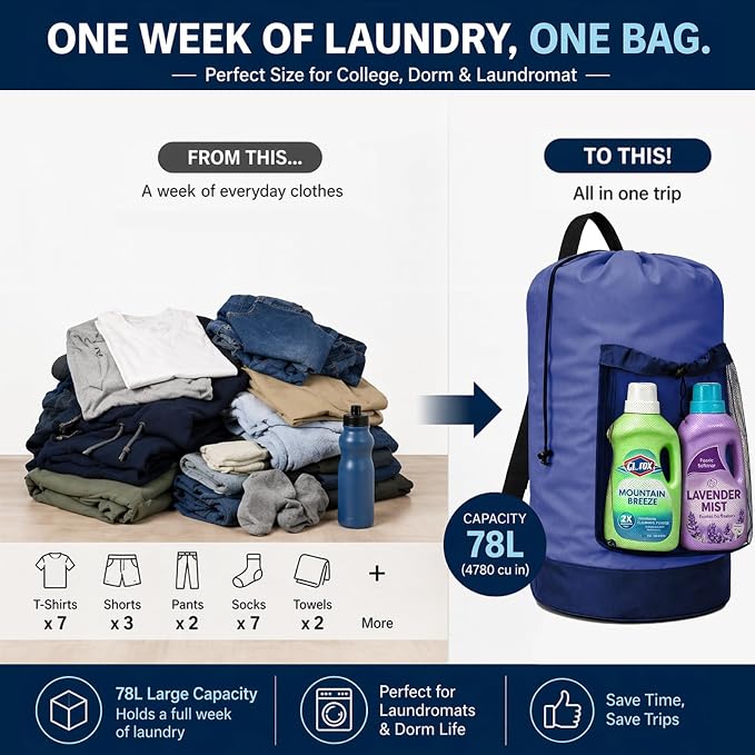 Backpack Laundry Bag, Durable polyster Laundry Backpack Bag - Image 5