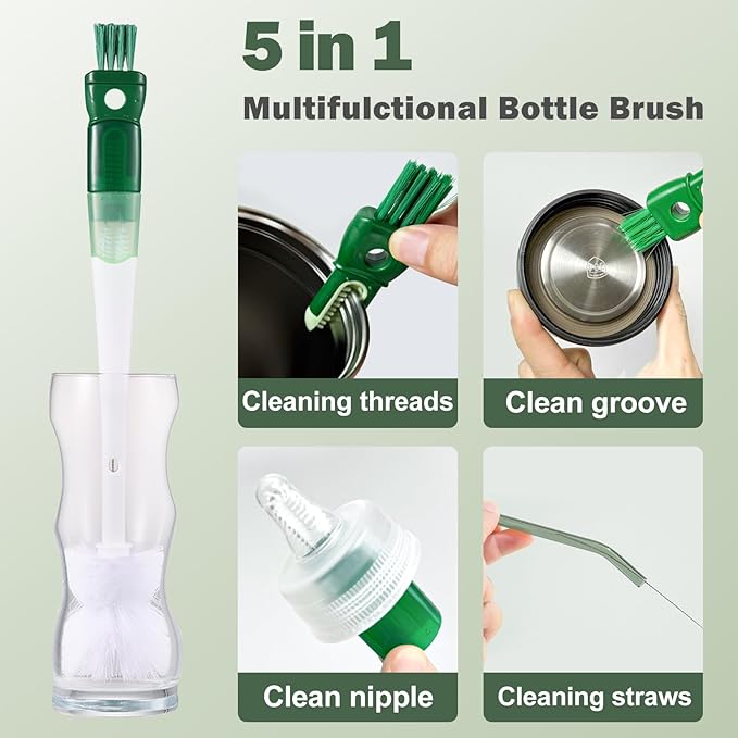 XYFuuee 5Pcs Water Bottle Cleaner Brush Set 5 in 1 Cup Straw Cleaning Brush | - Image 2