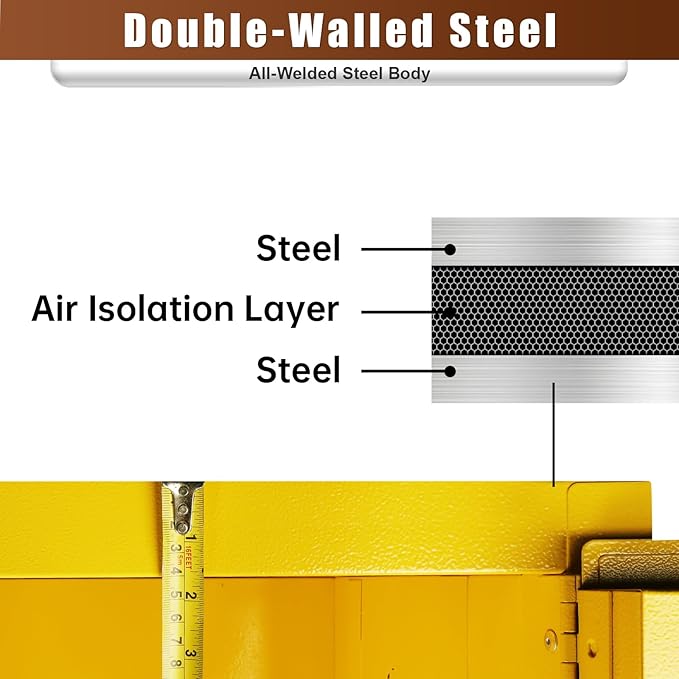 12 Gallon Flammable Storage Cabinet, 23×18×18in Galvanized Steel Safety Storage Cabinet, Adjustable Shelf Fireproof Cabinets, Flammable Liquid Storages Cabinets for Industrial and Home Use, Yellow