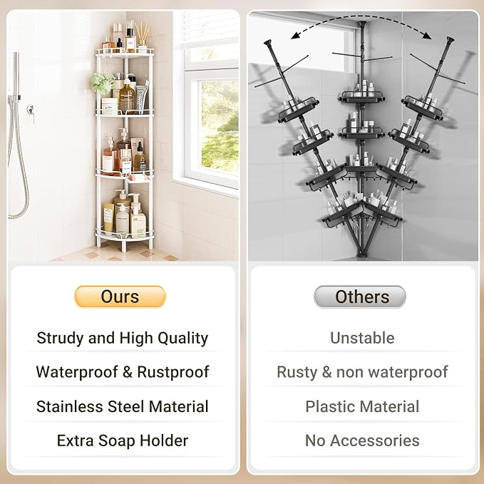ELYKEN Corner Shower Caddy Standing, 4 Tier Metal Shower Organizer - Image 7
