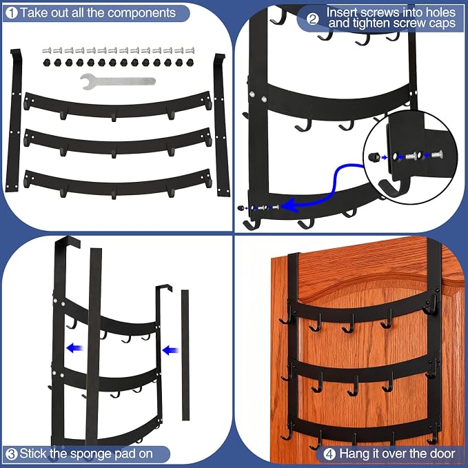 3-Tier Over The Door Hooks, Fits Doors Up to 1-3/4in Thick | 15 Hooks Over Door - Image 6