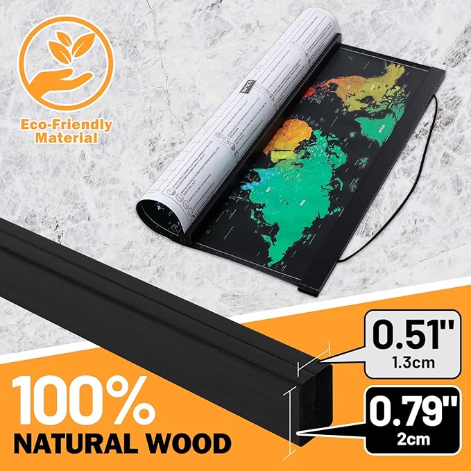 Magnetic Poster Hanger, 39x27 39 x 13 39x23 Poster Frame Wood Wooden Magnet Print Posters Dowel Scroll Hanger Hangers Hanging Kit for Walls Map Canvas Artwork (Black, 39")