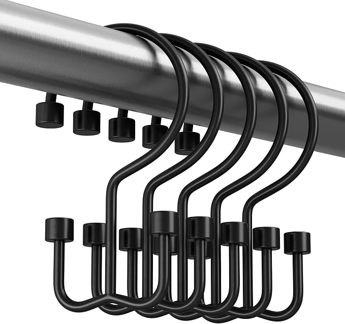 Amazer Black Shower Curtain Hooks, Rust-Resistant Metal Shower Hooks, Cylinders - Image 8