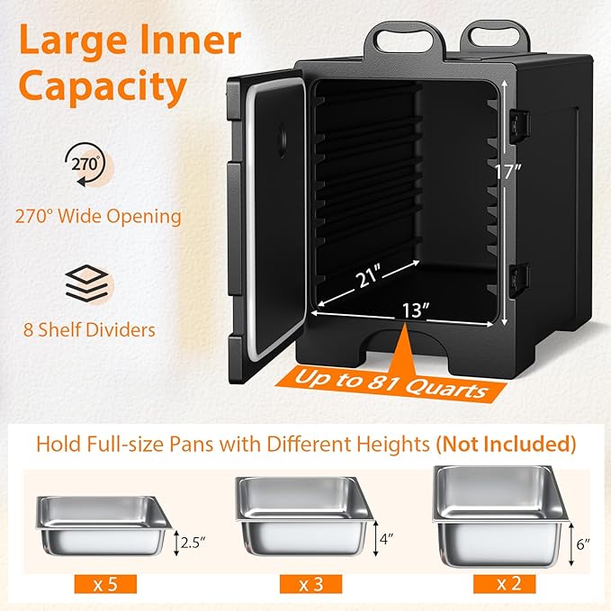 COSTWAY Catering Food Warmers, Hot Boxes Catering for 5 Full-Size Pan, 81 Quart Capacity, Stackable Design, Handles, Portable Insulated Food Carrier for Family Gathering, Canteen, Restaurant, 2