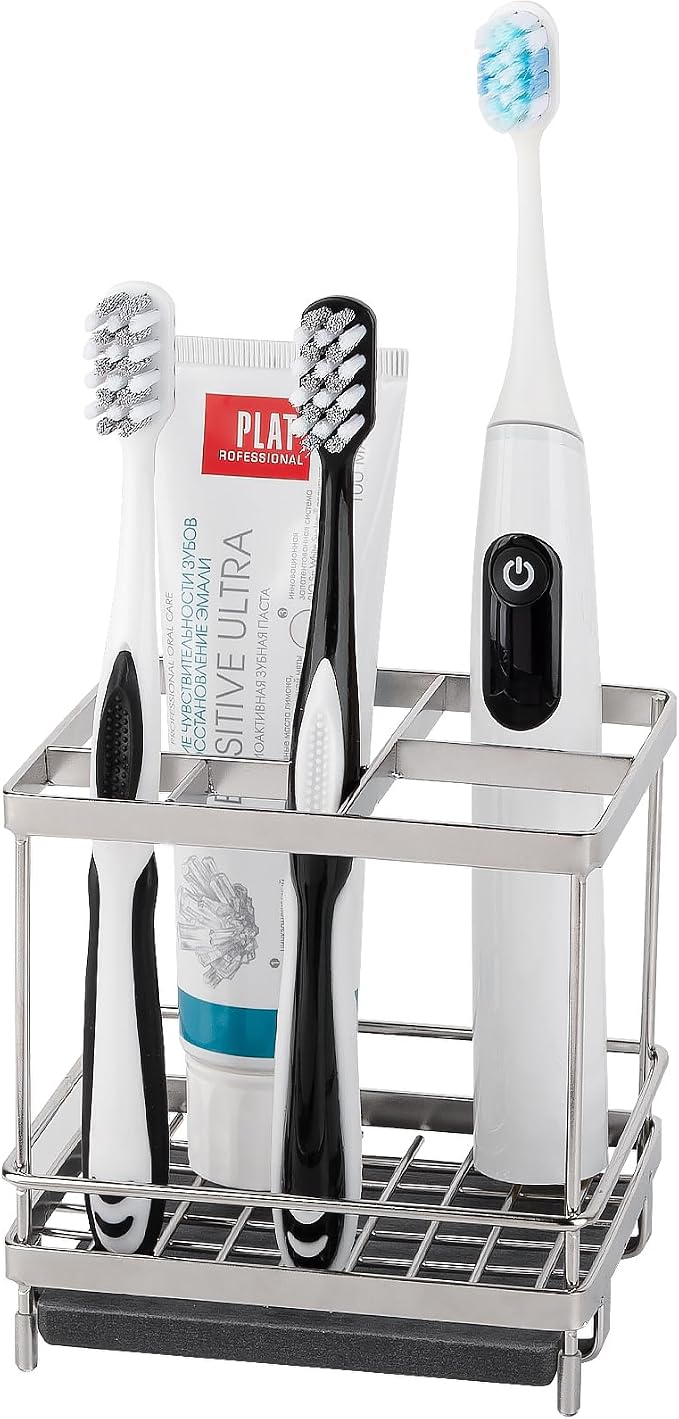 Electric Toothbrush Holders for Bathrooms Toothpaste Organizer, Sliver | Carbon by Heagoale