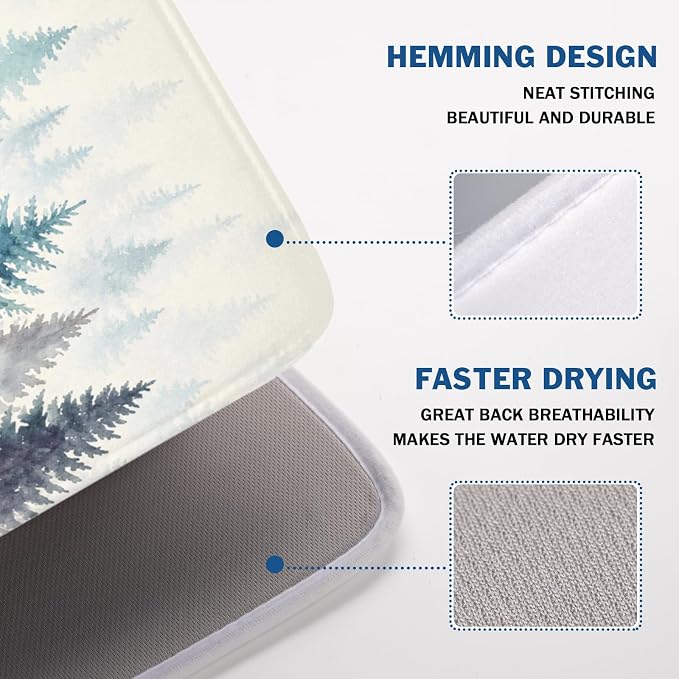 Giwawa Pine Tree Dish Drying Mat Natural Forest Fog Microfiber Dishes Pad 18x24 - Image 4