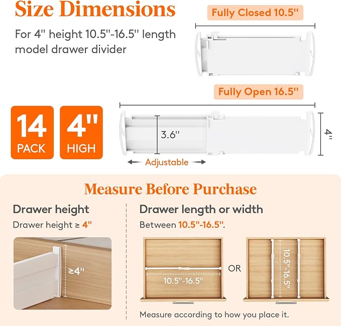 Lifewit 14 Pack 4" High Drawer Divider, Adjustable Drawer Organizer Clothes | - Image 2