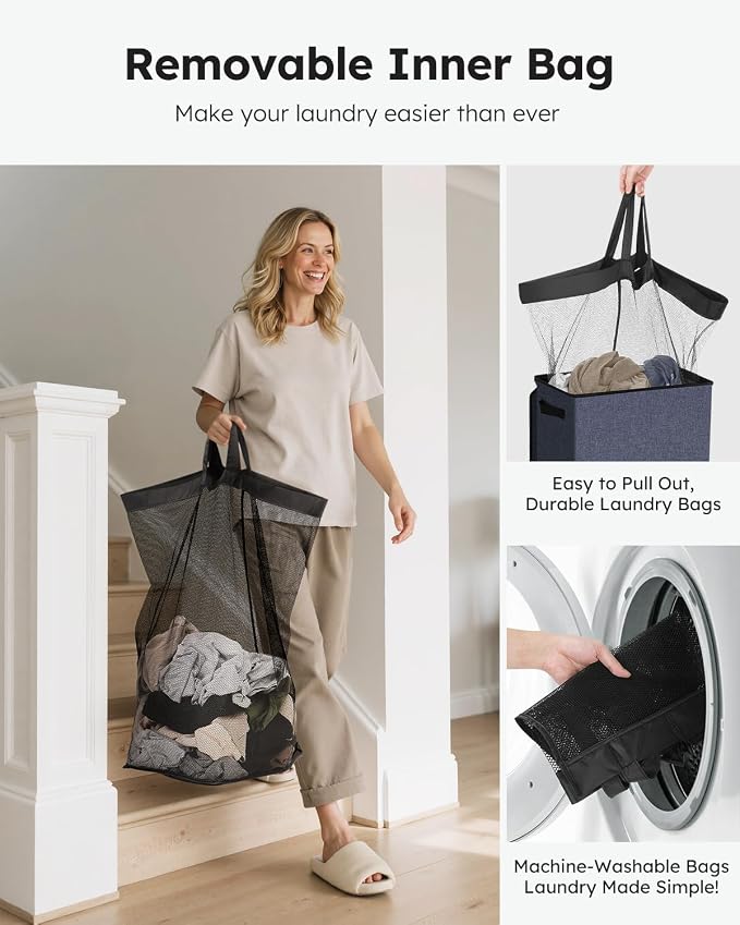 SOLEDI 90L Laundry Hamper with Lid, Large Collapsible Laundry Basket | Sturdy - Image 4